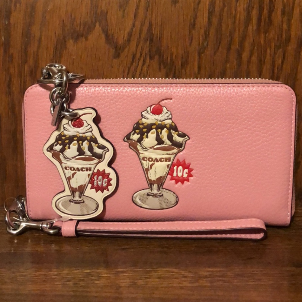 NWT-Coach-SET-Ice Cream Sundae-Long Zip Around Wallet & Keychain/Bag Charm-$366